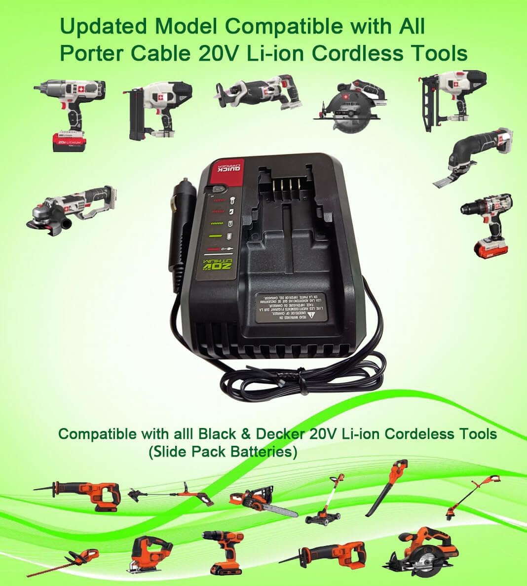 EAGLEWING Compatible with Craftsman Vehicle/Car Charger for 20V Lithium Battery Fast Charger Black and Decker LBXR20 LBXR2020 LB2X4020 and Porter Cable 20V Lithium Battery PCC685L PCC680L PCC681L