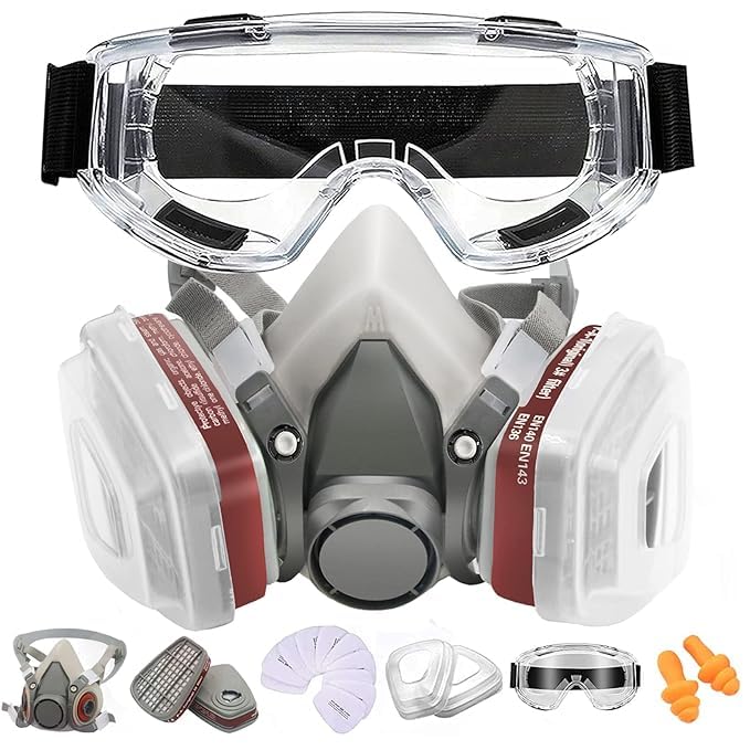 Respirator Mask with Filters Reusable Half Face Cover Gas Mask with Safety Glasses Paint Spray Half Facepiece Shield for Survival Nuclear and Chemical Spray Painting Woodworking Welding Dust-image-14