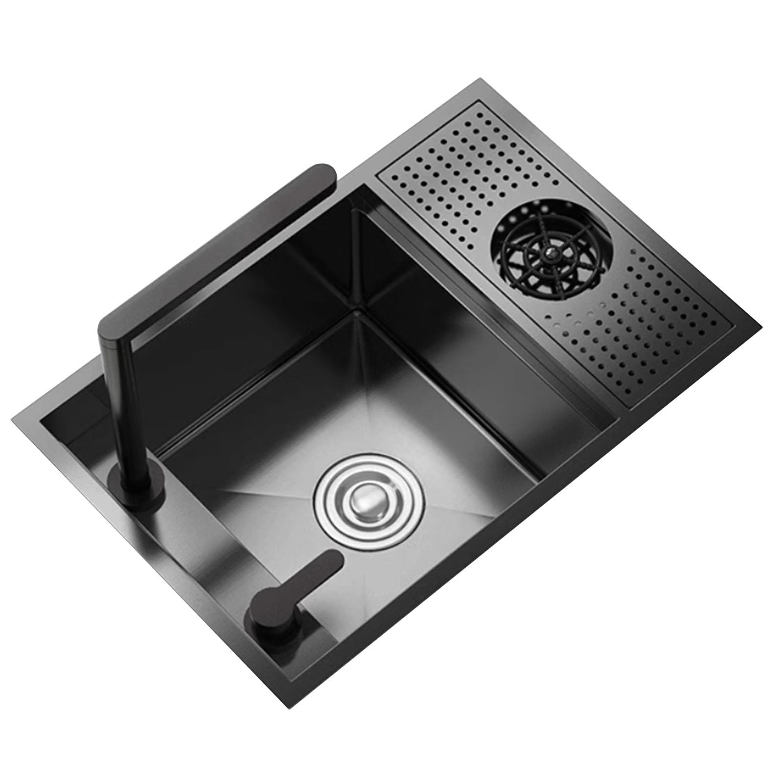 Fregadero de cocina oculto de acero inoxidable con tapa de grifo plegable negro de 60cm