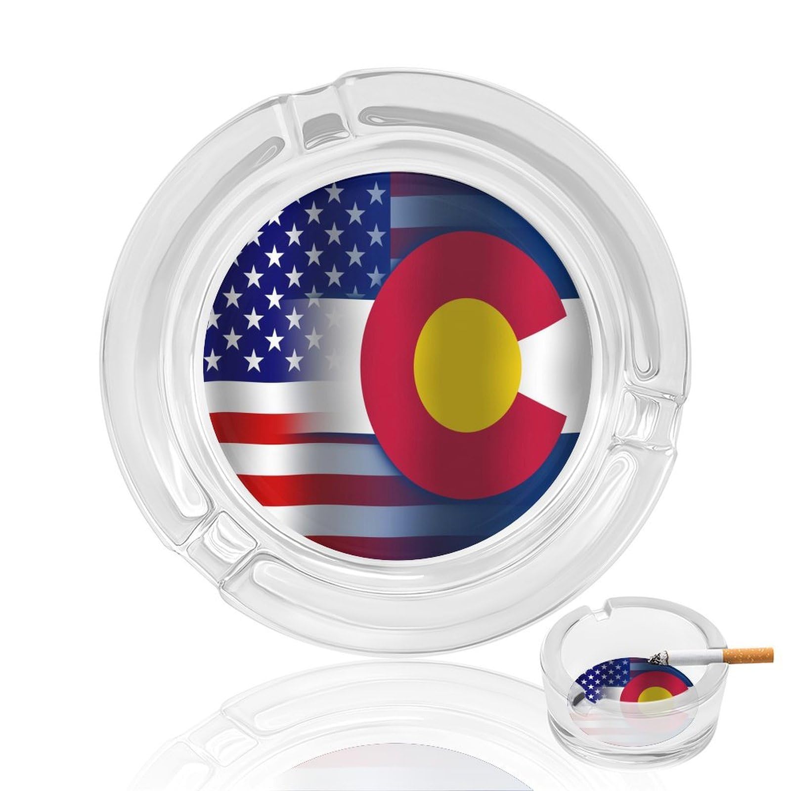 U.S.A Colorado State Flag Ashtray Portable Round Glass Outdoor Ash Tray for Home Office Garden Pub