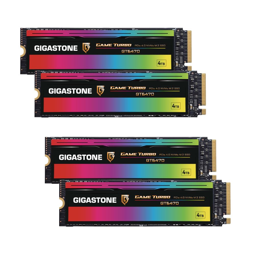 Gigastone Game Turbo PCIe Gen4x4 SSD 4TB (4-Pack) Up to 7,300MB/s with SLC Caching Gaming/PC/Desktop/Laptop 5-Year Warranty M.2 NVMe PCIe 4.0 2280 Internal Solid State Drive 4TB GAME TURBO PCIe 4.0 SSD 4-Pack