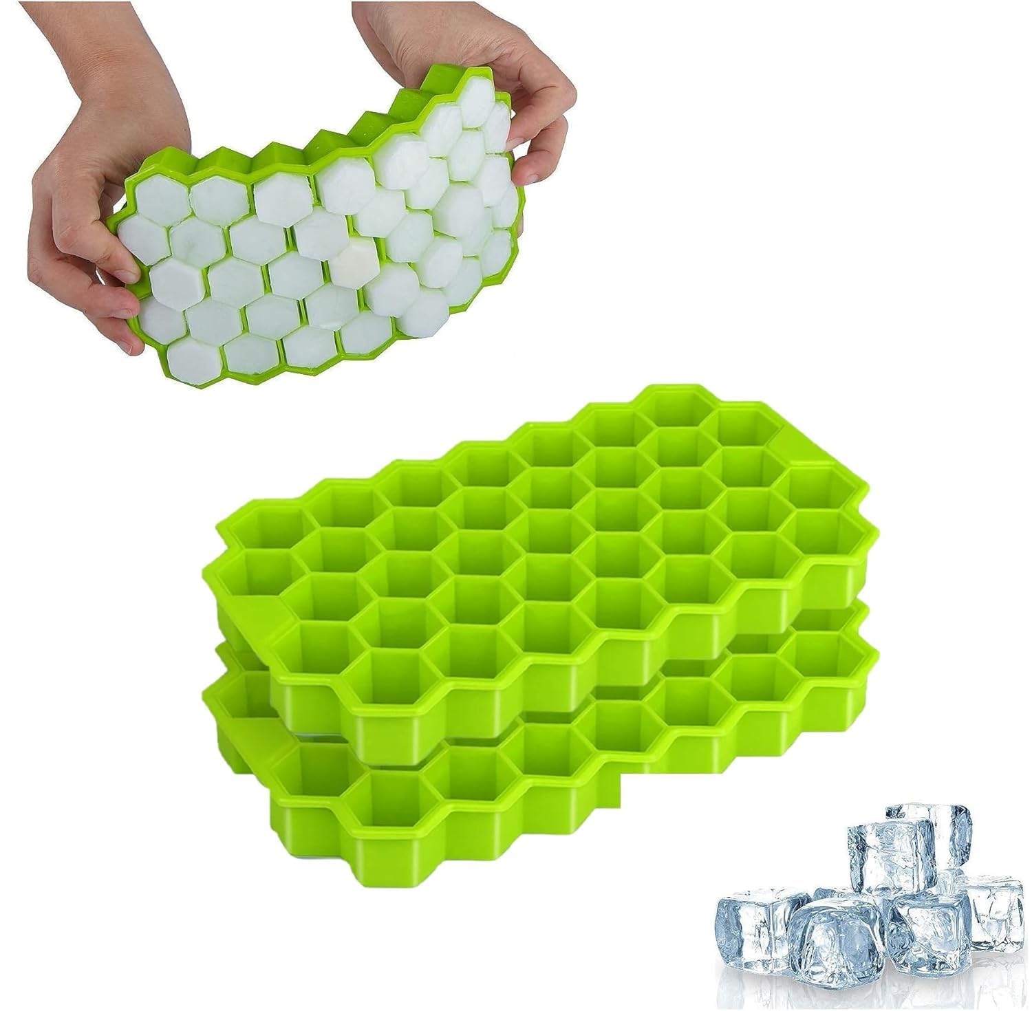 Ice Cube Tray Silicone for Freezer Honeycomb 37 Cavity Ice Cube Mould Flexible Tray for Freezer, Chocolate Cake Maker, Ice Trays for Chilled Drinks, Reusable (Pack of 2)