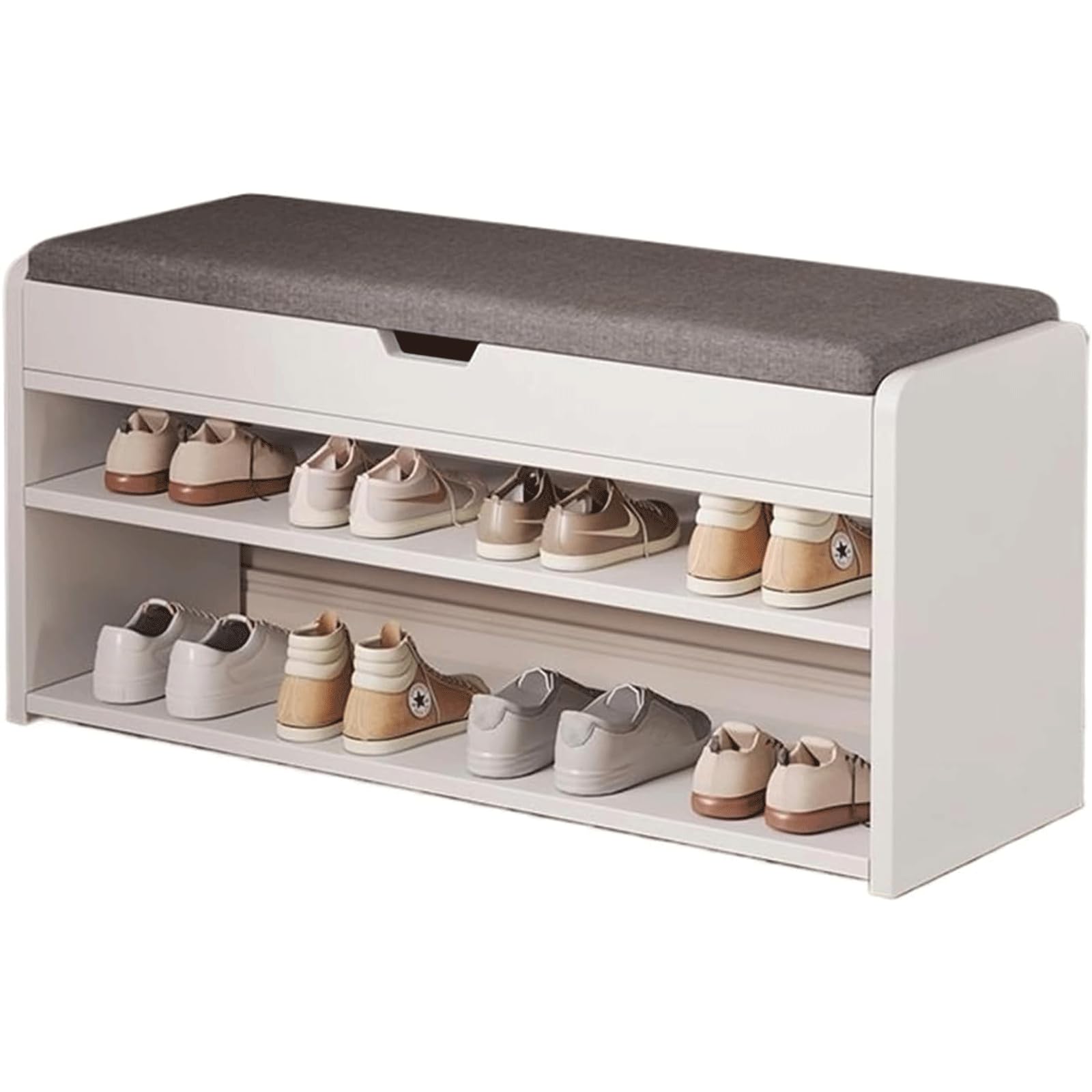 Banc à chaussures en bois vintage et pouf de rangement à 2 niveaux pour entrée