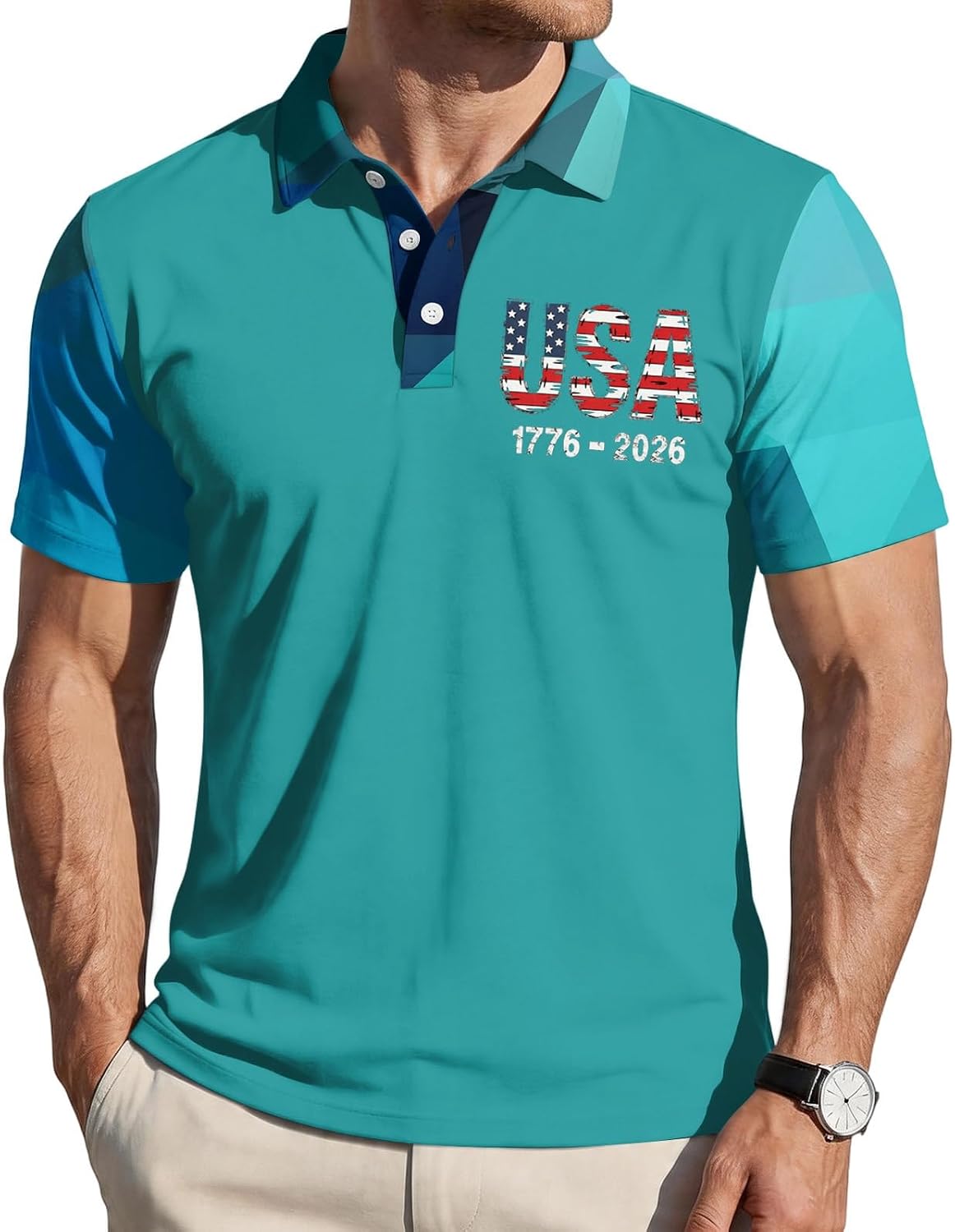 Ymosrh Men's Breeze Polo Shirts Short Sleeve USA Flag Print Summer Casual Work Golf Patriotic Shirts, S-4XL