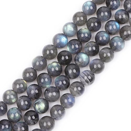 GEM-Inside - Cuentas de labradorita gris flash arcoíris de grado AAA natural de 0.394 pulgadas (0.394 in) de cristal azul para fabricación de joyas,