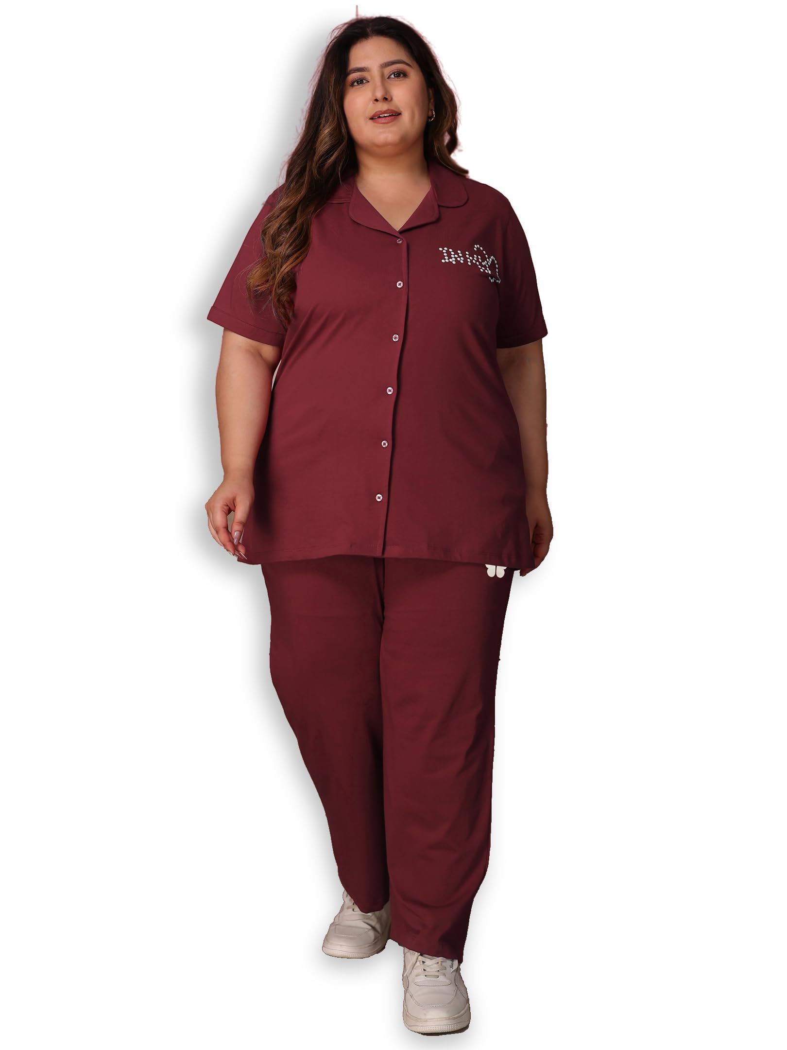 Women Plus Size Pure Cotton Shirt and Pyjama | Short Sleeve and Collared Shirt | Two Pockets and Elasticated Drawstring Waistband Pyjama | Casual Wear and Everyday Wear | 3XL to 6XL-image-36