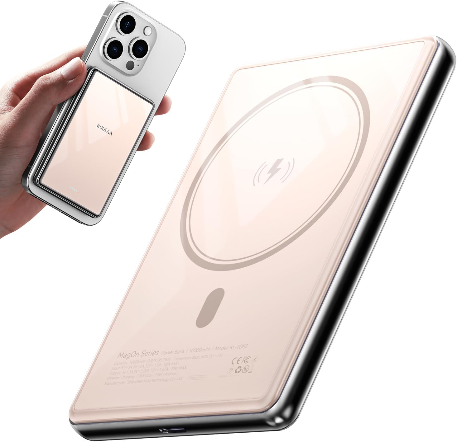 Kuulaa 10000mAh Magsafe Power Bank Ultra Slim 0.53'' Magnetic Wireless Portable Charger with USB-C Output, 20W PD Fast Charging for iPhone 16/15/14/13/12 Series, Tempered Glass Design