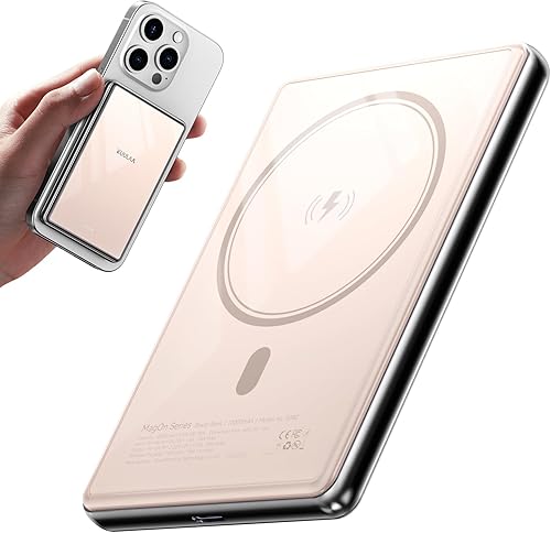 Kuulaa 10000mAh Magsafe Power Bank Ultra Slim 0.53'' Magnetic Wireless Portable Charger with USB-C Output, 20W PD Fast Charging for iPhone 16/15/14/13/12 Series, Tempered Glass Design