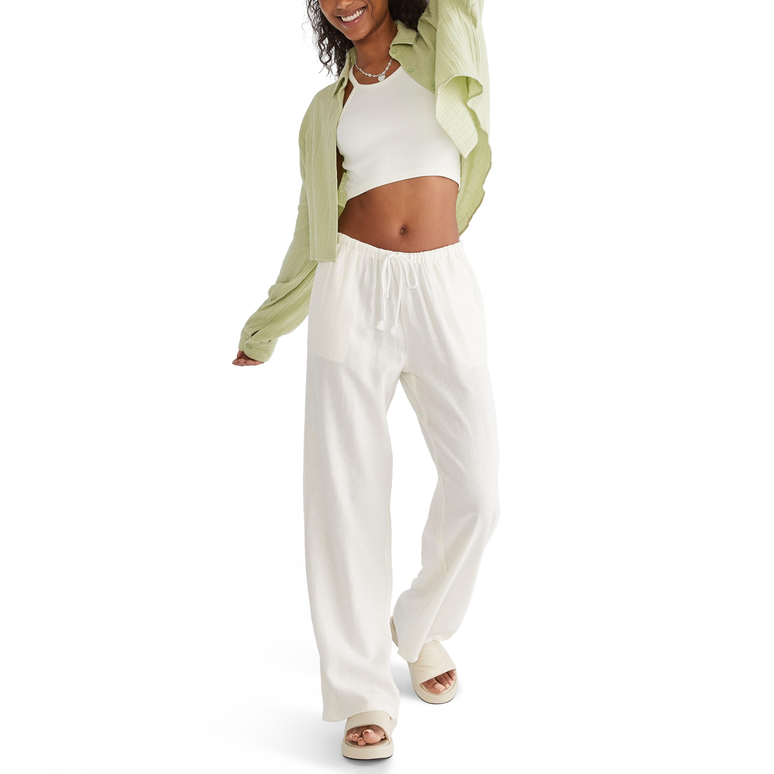 Aeropostale Women's Easy Linen Pant, Cream, Medium