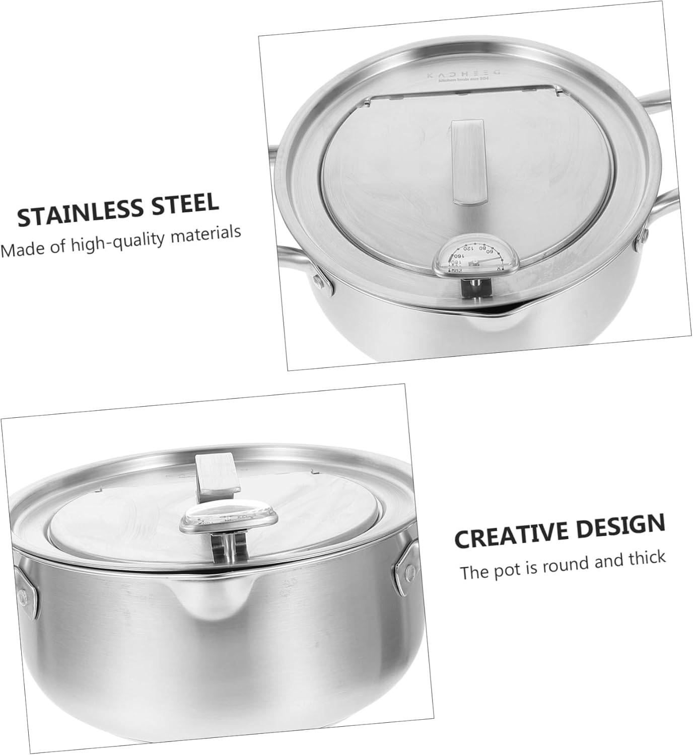 Deep Fryer Pot with Thermometer Portable Nonstick Frying Pan for Home Use Silver Stainless Steel Suitable for Frying Chicken Shrimp and French Fries