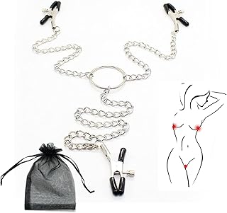 Nipple Clamps for Pleasure Sex, Nipple Clamps, Adjustable Nipple Clips, Non Piercing Nipple Rings with Chain, SM Stainless Steel Non-Piercing Nipple Clamps for Woman Pleasur (Black)