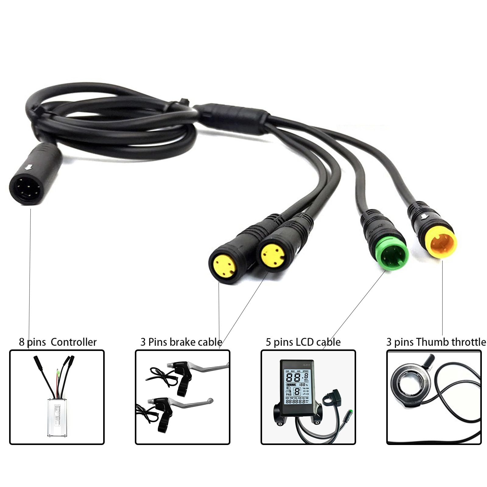 1T4 E-Bike Kabelbaum 8-polig Wasserdicht - Für KT Controller & Motor