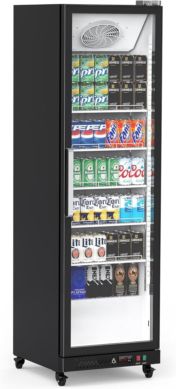 IDEALHOUSE Commercial Refrigerators, 12.4 Cu.Ft Beverage Cooler, Commercial Fridge with Glass Door Display, LED Light Adjustable Shelves Drink Cooler for Restaurant Grocery Store Home, Black