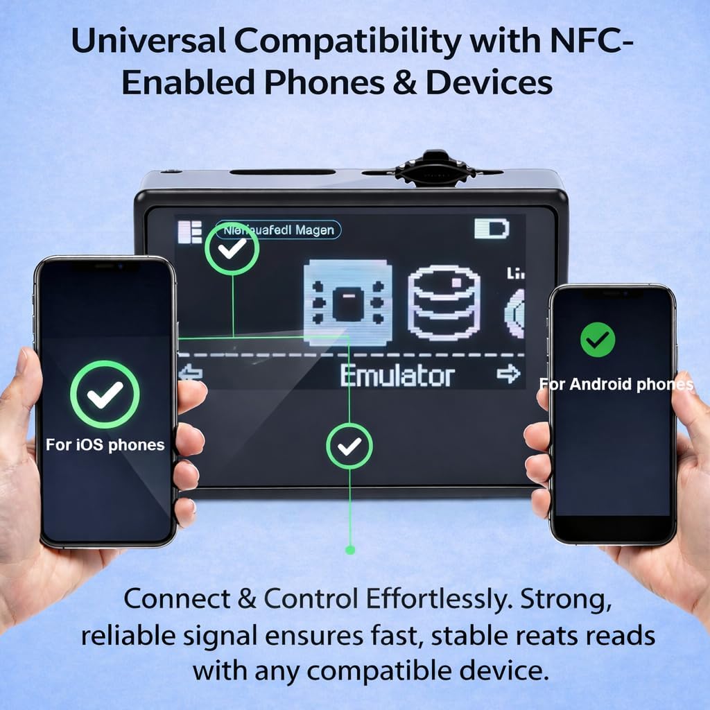NFC Tag Emulator Compatible with Switch 1 & 2, Stores 3000+ NFC Data Entries, 1.3" Screen, Auto UID Regen & Unlimited Scan for 60+ Switch Games, Rechargeable