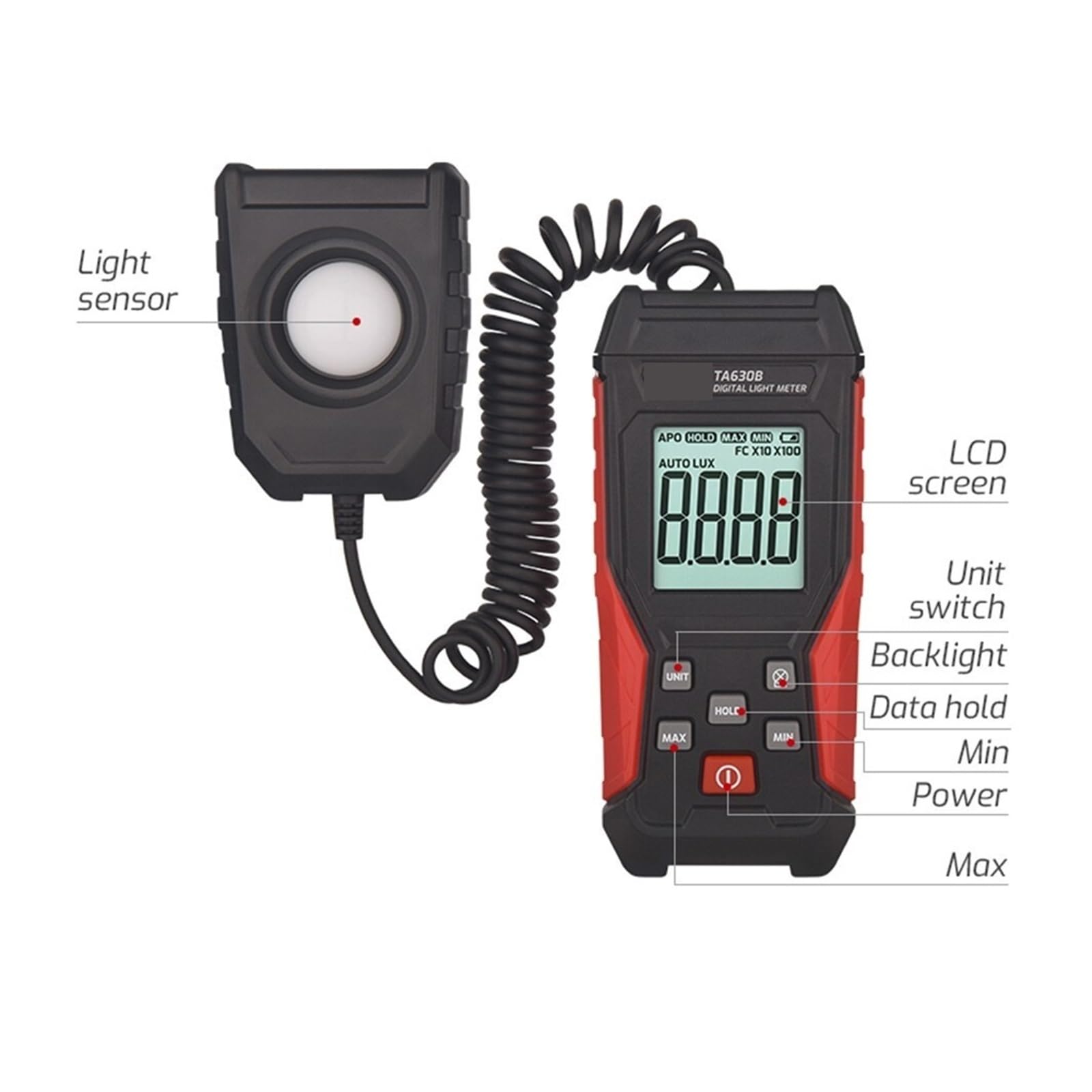 TA630 Luksometr Profesjonalny Luksomierz Przenośny Luksomierz Wysokiej Dokładności 0,1-200000LUX Iluminator Fotometr(TA630A)