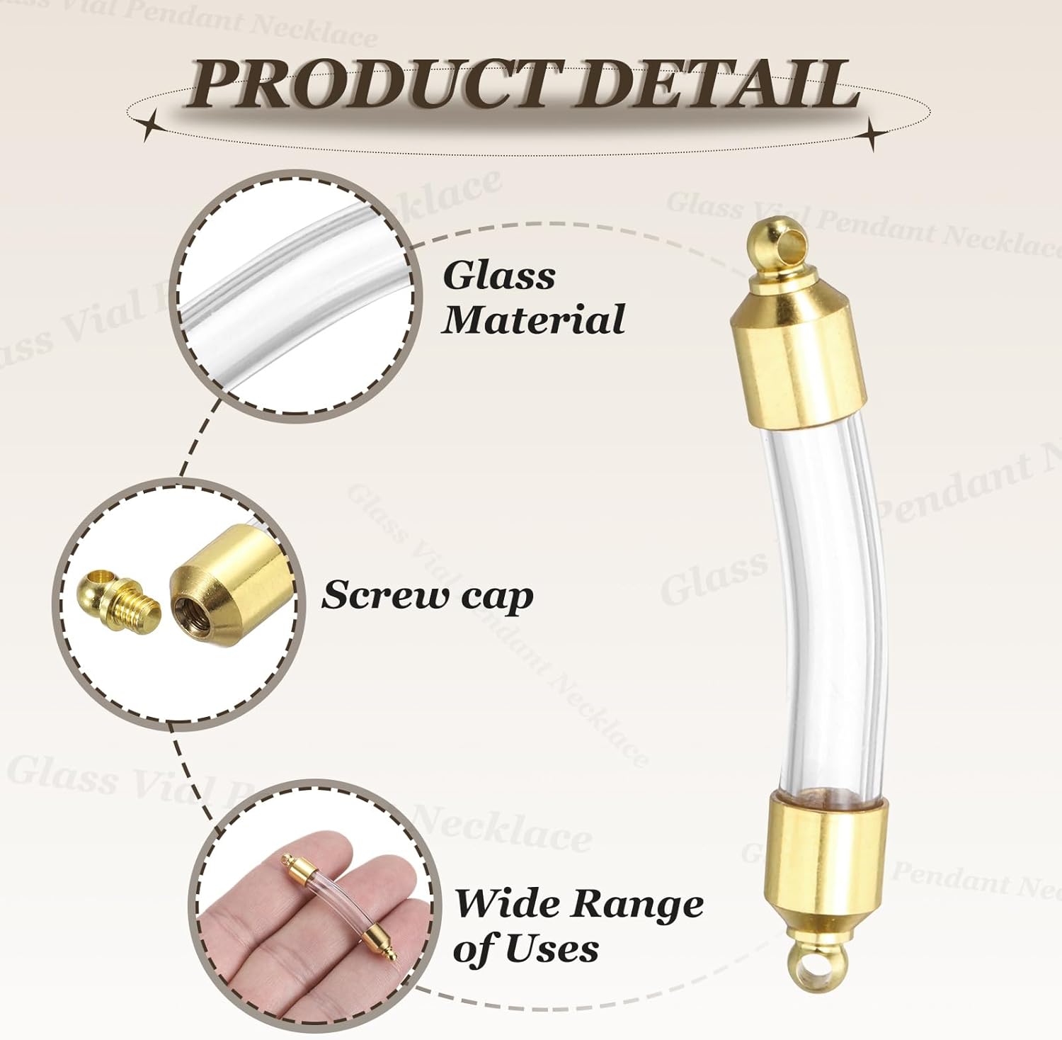 HARFINGTON Glass Vial Pendant Necklace, Perfume Bottle Necklaces Urn Container Memorial Jewelry with Screw Cap for Liquid Sand Ashes DIY Charm Souvenirs - Image 3