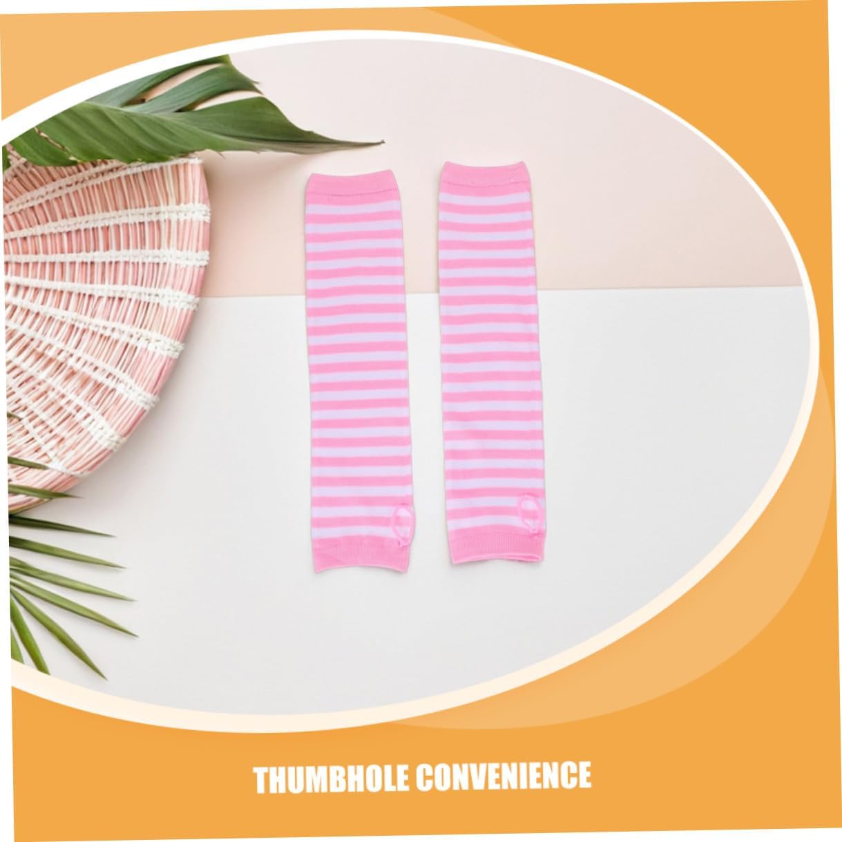 LIFKOME 2 Pairs Women’s Long Fingerless Knitted Arm Warmers Thumb Hole, Stretchy Striped Arm Sleeves for Cold Weather, Elastic Warm Knit Gloves for Outdoor Activities