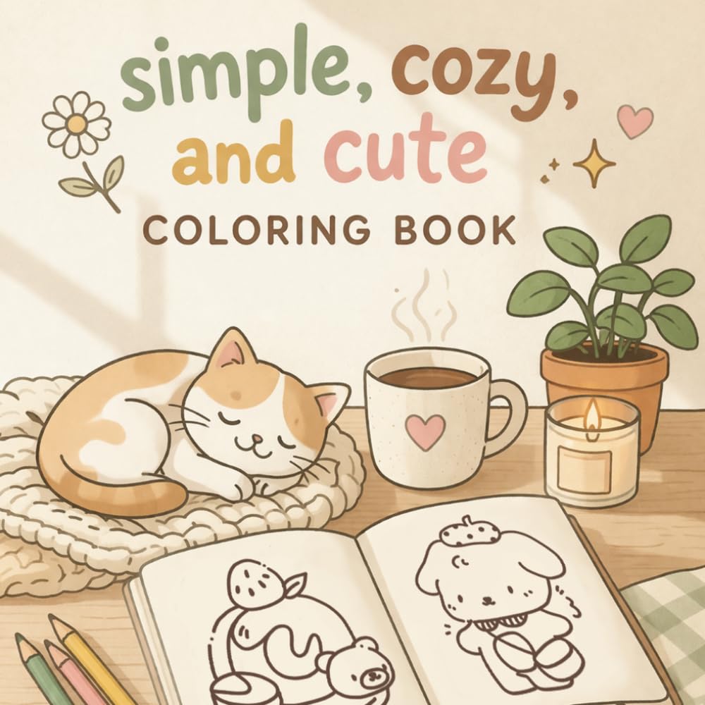 Simple, Cozy, and Cute Coloring Book: Bold and Easy Relaxing Coloring Pages for Adults and Teens