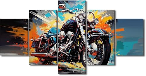 Miniatura 43 de TUMOVO Pintura retro para motocicletas, impresiones artísticas de motocicleta Cyberpunk, 5 piezas, lienzo, arte de pared, arte de pared Giclée,