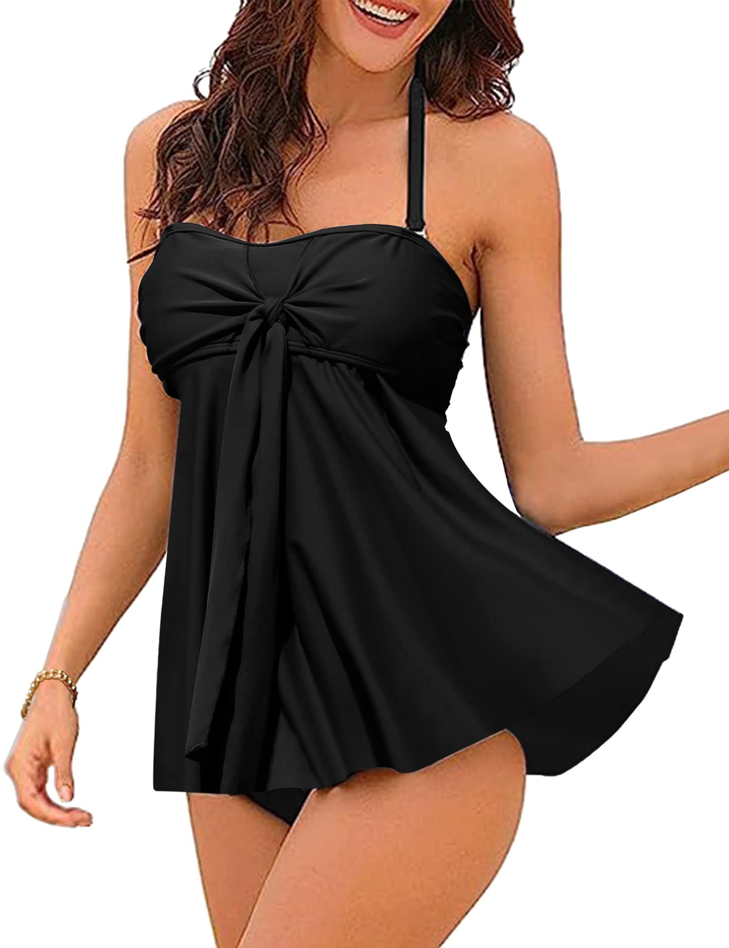 Vancavoo Tankini Traje De Baño para Mujer Bañador Conjunto de Dos Piezas Sexy Cuello Halter Push up Sujetador con Braga de Cintura Alta Swimsuit