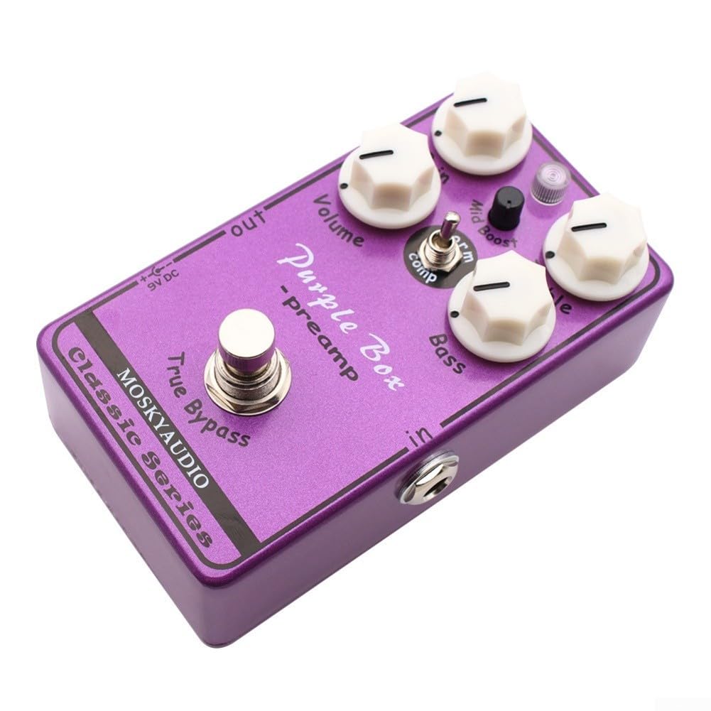 Audio Box Preamp Overdrive Pedale, Equalizzatore a 2 Bande con Boost, Effetto True Bypass Metallo Chitarra Elettrica, Viola