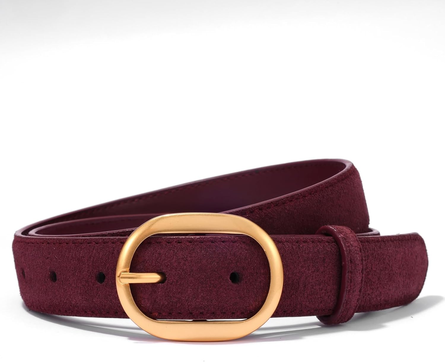 Womens Leather Suede Belt Brown Waist Belt for Casual Dress Jeans Ladies Genuine Leather Gold Buckle Belt - Image 4