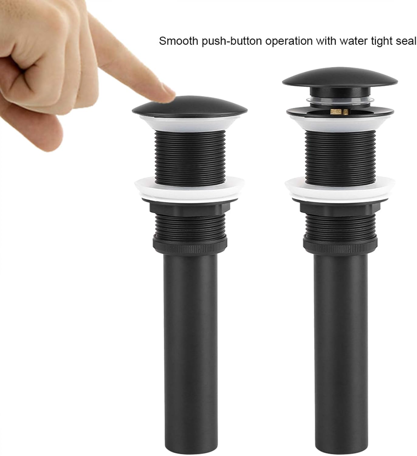 Brass Popup Drain Stopper, Helps to drain water in basin, Made of premium brass with black color, Smooth push button