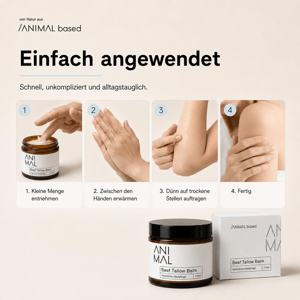 Animal Based Beef Tallow Balm 110ml - Rindertalg Gesichtscreme - Natürliche Hautpflege mit Rinderfett, Olivenöl, Bienenwachs & Vitamin E - Beef Tallow Creme - Beef Tallow Skincare - halal