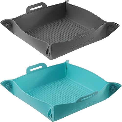 Miniatura 8 de Navaris Forros de silicona para freidora de aire (juego de 2)  Forro reutilizable con diseño plegable 10.6 in x 2.4 in (10.6 x 2.4 pulgadas)