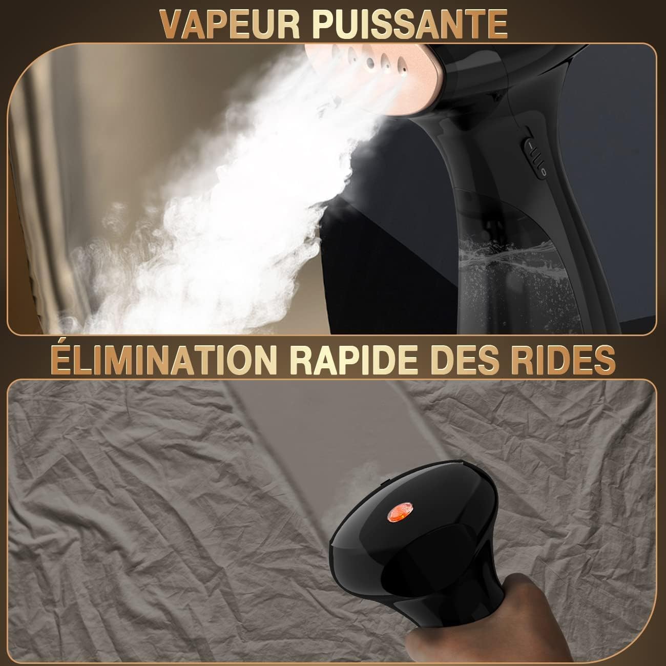 Rolipo Défroisseur Vapeur, Fer à Repasser de Voyage Portable Pour la Maison, Le Bureau ET Les Voyages, Compact ET Léger, Chauffe Rapide, Steamer Défroisseur (black)
