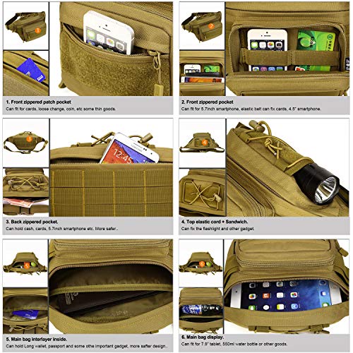 Huntvp Military Hip Fanny Pack Tactical Waist Bag Packs Waterproof Hip Belt Bag Pouch For Hiking Climbing Outdoor Bumbag Coyote Brown #TOP2