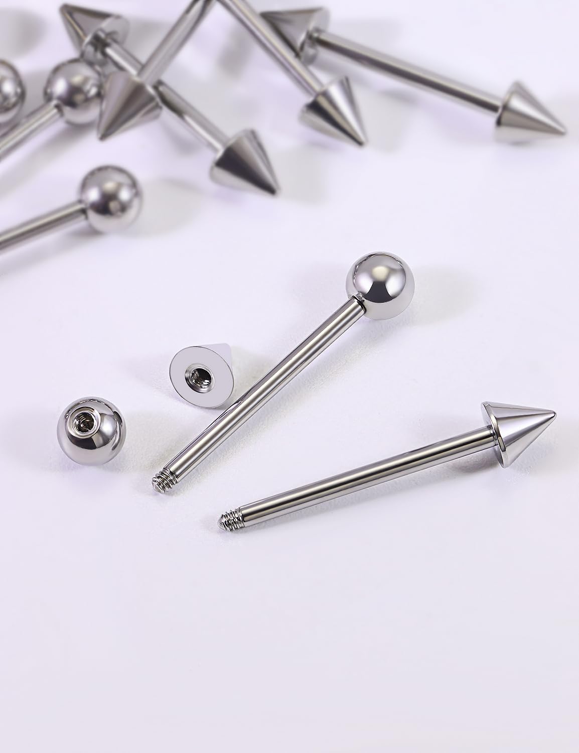 Ocptiy 14G Nipple Piercing Jewelry Tongue Rings Surgical Steel Silver Tongue Nipple Barbell Bar Piercing Jewelry for Women 14mm 16mm 19mm - Image 4