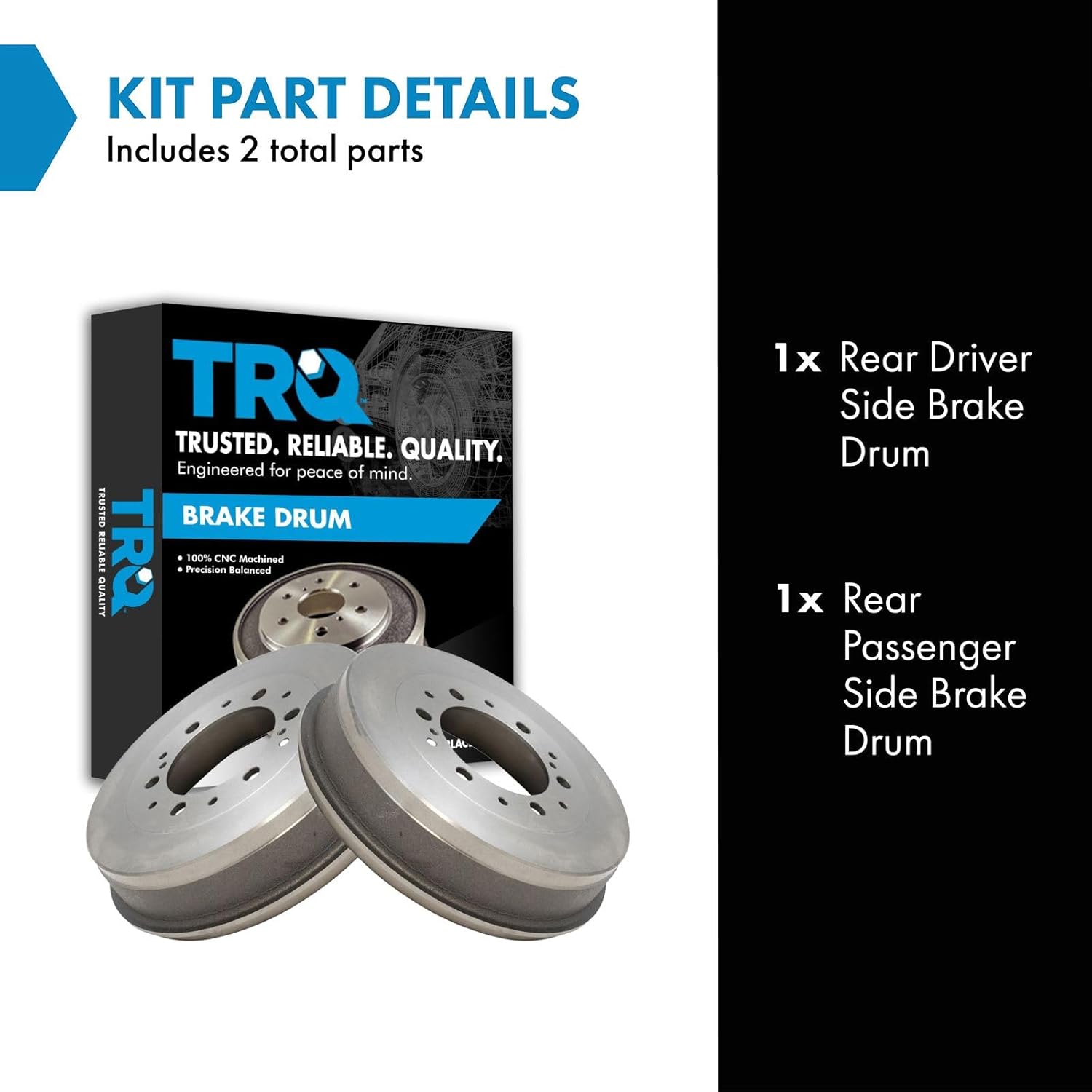 TRQ Rear Brake Drum Set Driver & Passenger Side Compatible with 2005-2023 Toyota Tacoma