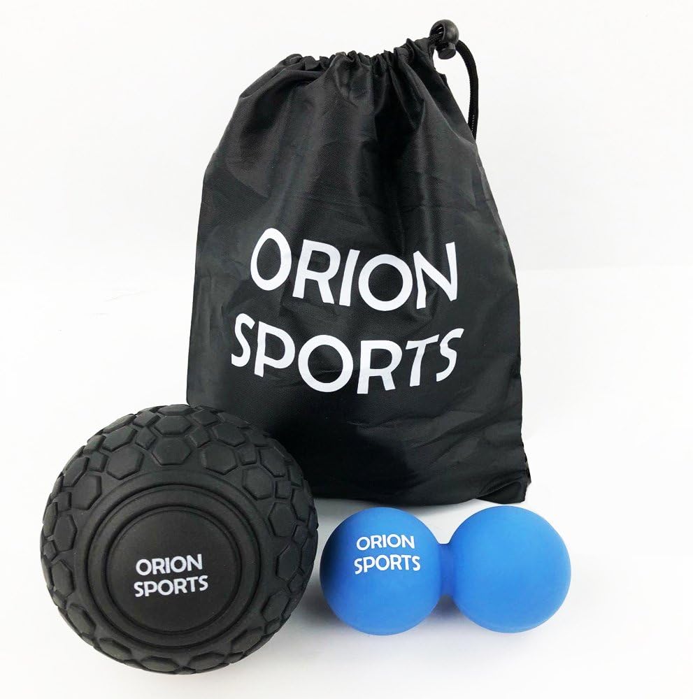 Orion Sports ! Massage Therapy Ball Set |Deep Tissue & Trigger Point |Double Peanut Lacrosse Ball | 5” Myofascial Release Mobility Ball & Bag | Self-Massaging Flexibility Gear for Muscle Knots