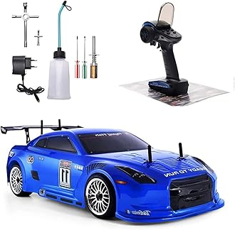 Nitro RC Cars 1/10 Two Speed Nitro Gas Power Car for Adults - Fast Drift 4WD 80KM/H Metal Chassis Gas Off Road Short Course Truck (Blue)