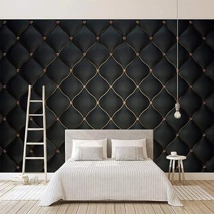 Amazon 写真の壁紙の3d壁画 黒の豪華な布張りの革 剥がして貼る取り外し可能な壁ポスター テレビの背景 装飾的な壁アート ウォールアート 子供 部屋 リビングルーム ベッドルーム レストラン オフィス用 300 X 210 Cm 壁紙