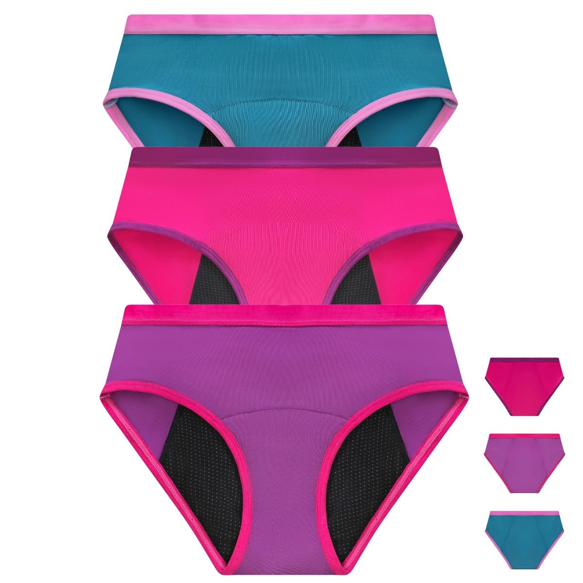 Lot 3 Culottes Menstruelles Adolescentes en Fibre de Bambou | Absorption Nid d'Abeille, Respirantes, Antibactériennes | Ultra absorbantes pour Flux Léger à Flux Très Abondant | Jeunes Filles et Ado
