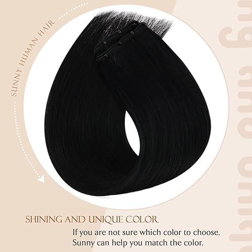 Miniatura 5 de Sunny Extensiones de cabello humano real Remy en trama con microcuentas, color negro azabache, 1.76oz, suaves y sedosas, 20 pulgadas