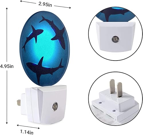 Miniatura 7 de EKOBLA Luz nocturna de tiburón subacuático, enorme tiburón, océano, mar, luces nocturnas enchufables a la pared, sensor automático, luces nocturnas