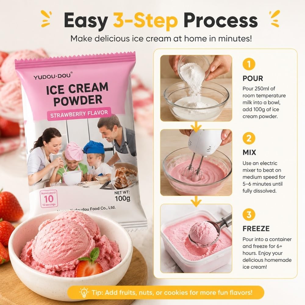 Poudre de crème glacée maison, 6 saveurs, 100 g par sachet