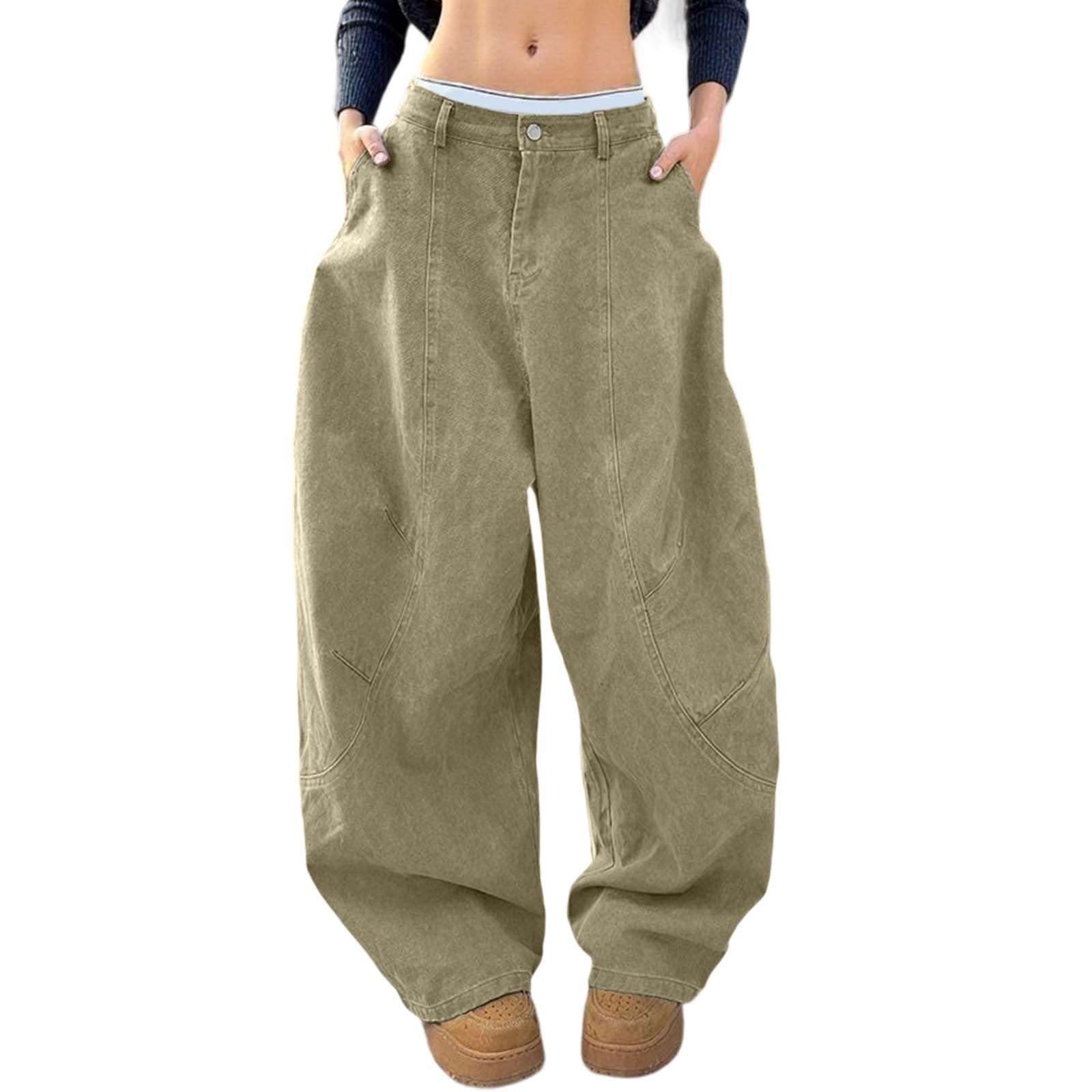 Pantalon en jean large femme taille haute rétro décontracté et ample - 4