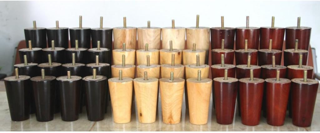 Set of 4 Black 15cm Furniture Legs, Sturdy Solid Wood Sofa Couch Ottoman Coffee Table Legs, Modern Tapered Legs for Home & Office, Eucalyptus Wood Material