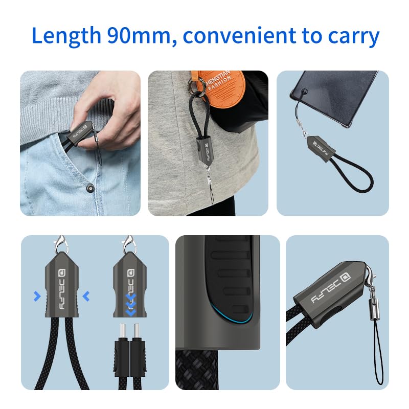 Delfy USB-C to USB-C Keychain Short Cable – 8 Inch Braided Emergency Charger with Zinc Alloy Metal Housing – Compact USB-C Cable for MacBook, iPhone 16 Pro Max, Android – Sleek Gift-Ready Design - Image 5