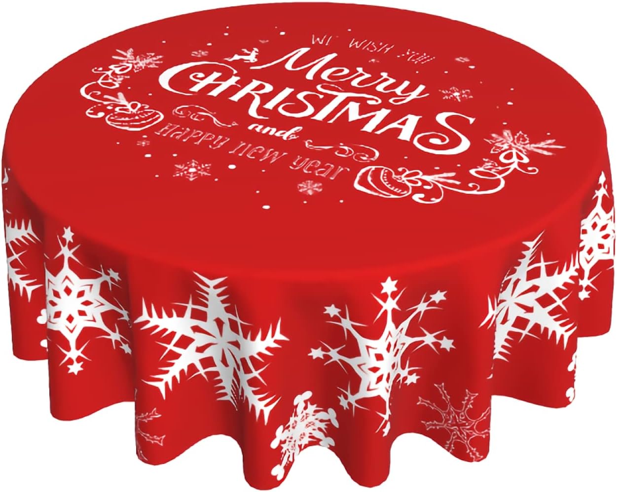 Merry Christmas Tablecloth Round 60 Inch Snowflake