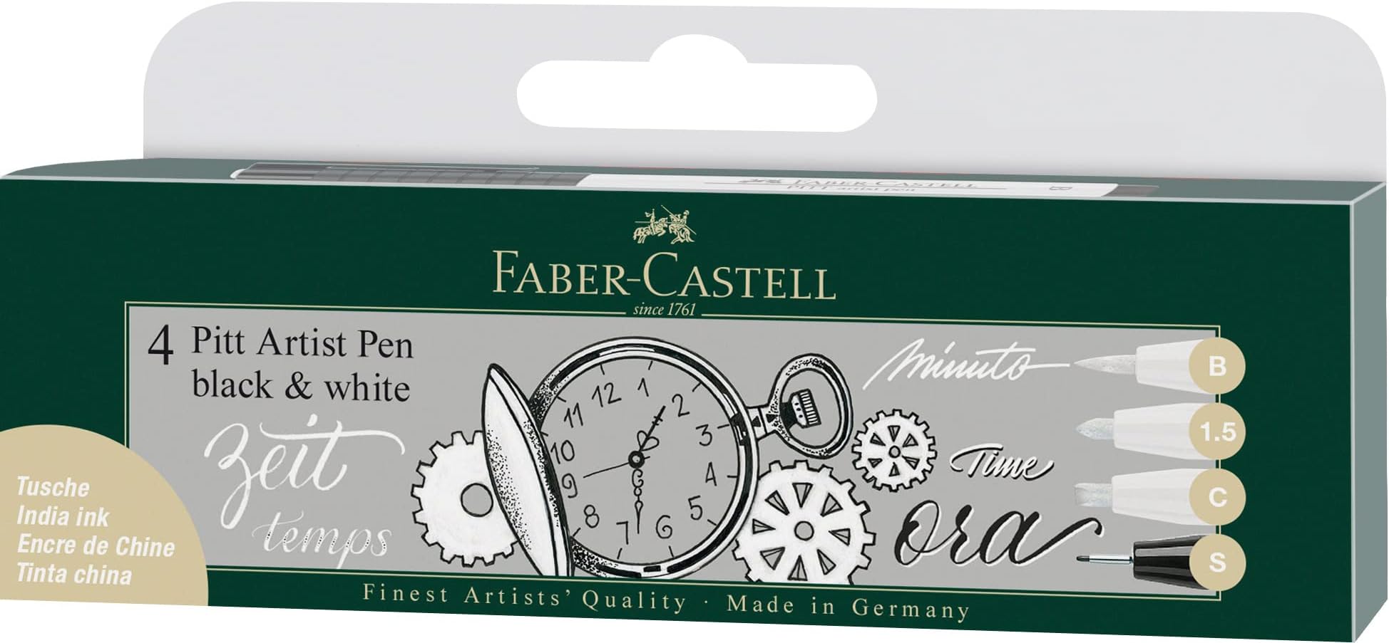 Pitt Artist Pen India ink pen, wallet of 4 black&white