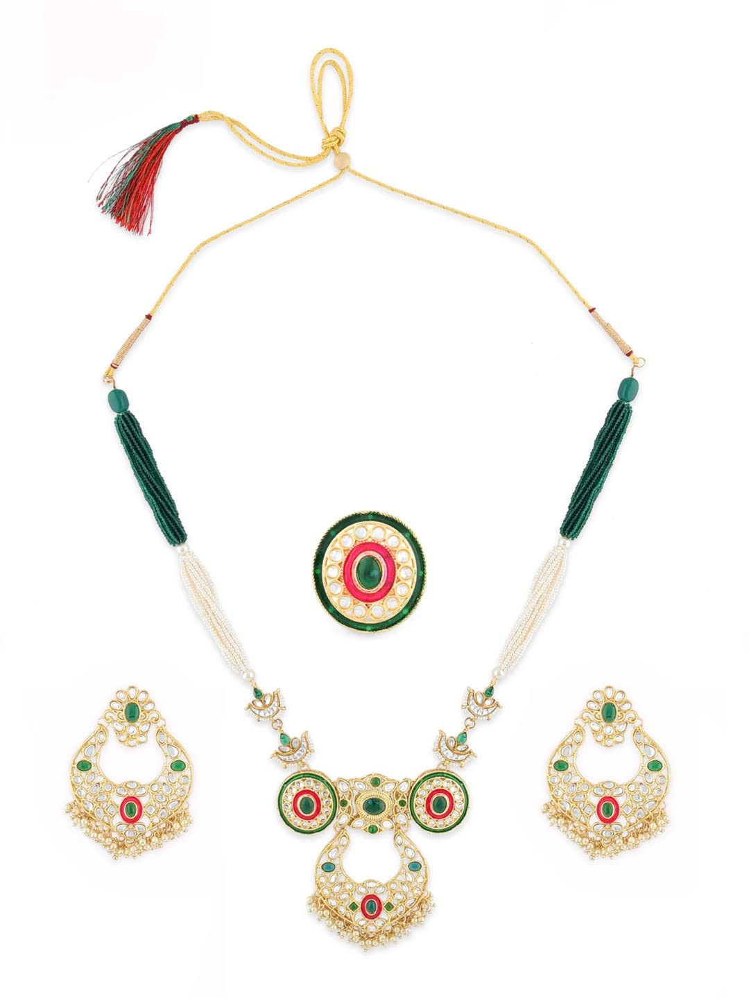 ZAVERI PEARLS Pink & Green Long Traditional Kundan Necklace Earring & Ring Set For Women-ZPFK11475 (B09MKMKMBY) Amazon Price History, Amazon Price Tracker