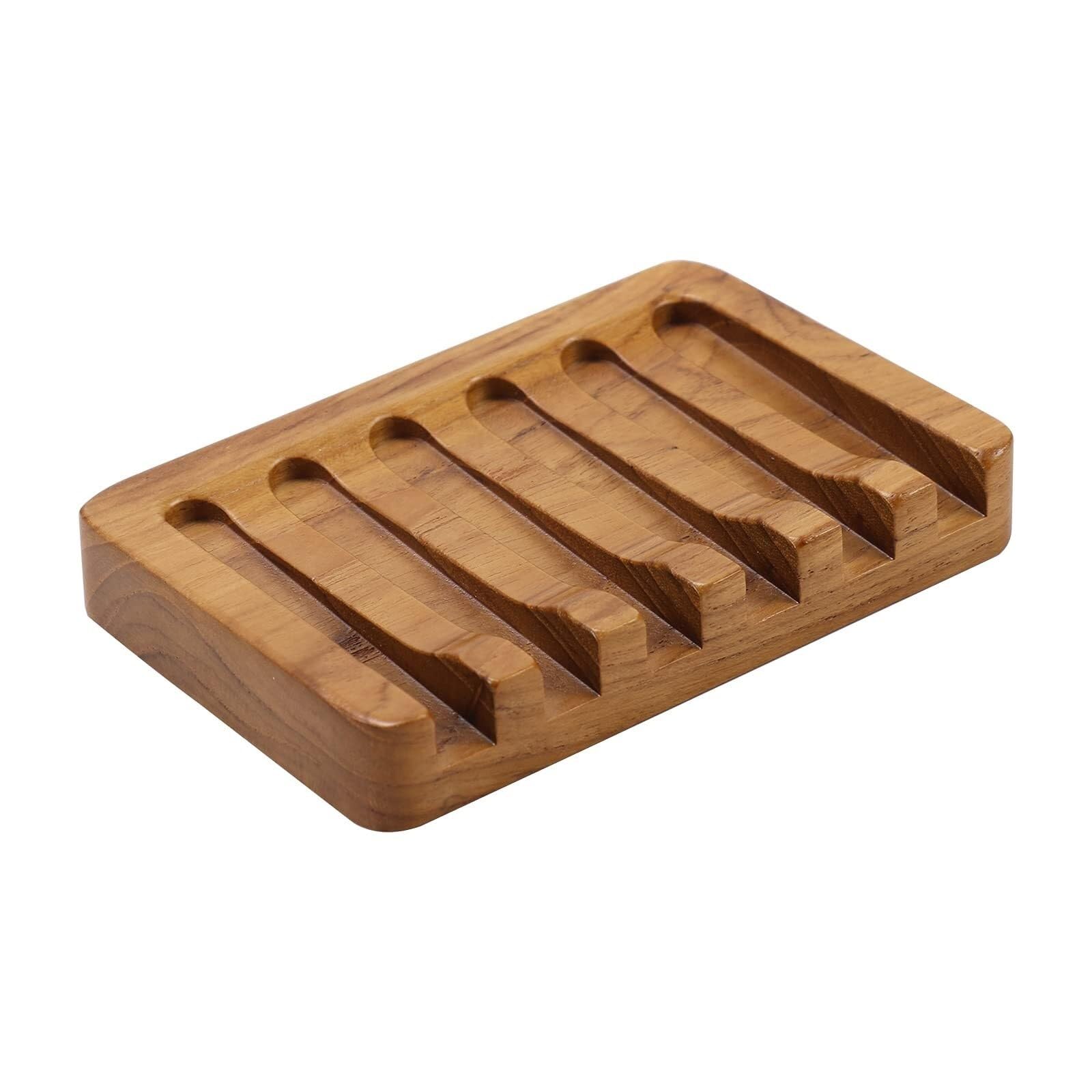Jaboneras Jabonera de Barra con diseño Cascada Inclinada, Madera Teca Nuevos artículos Esenciales para el hogar