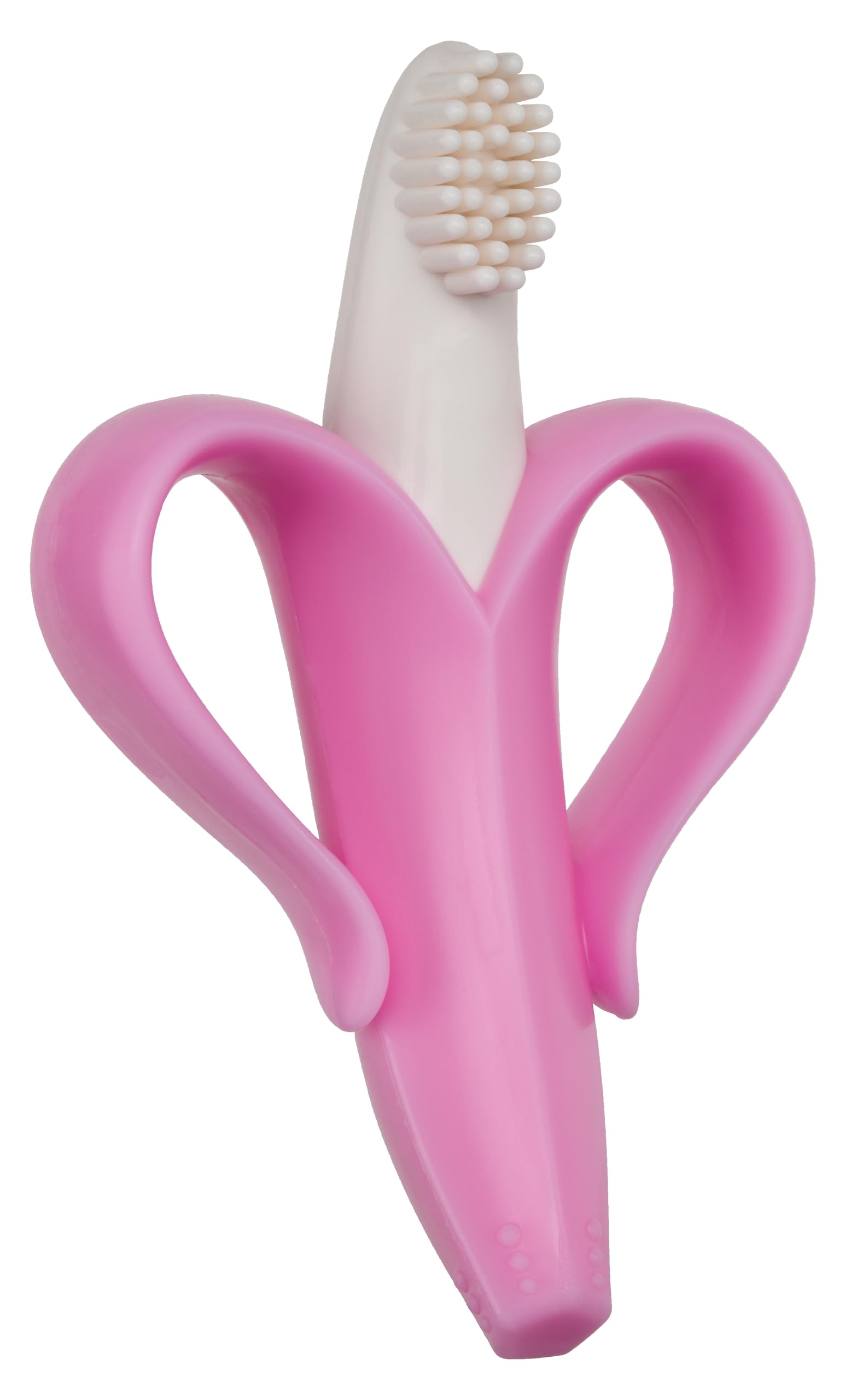 Baby Banana®Pink Teether-Toothbrush, Infant to Toddler, Made in USA, Butter-Soft Bristles for Gums and Teeth, Bendable Food Grade Silicone,