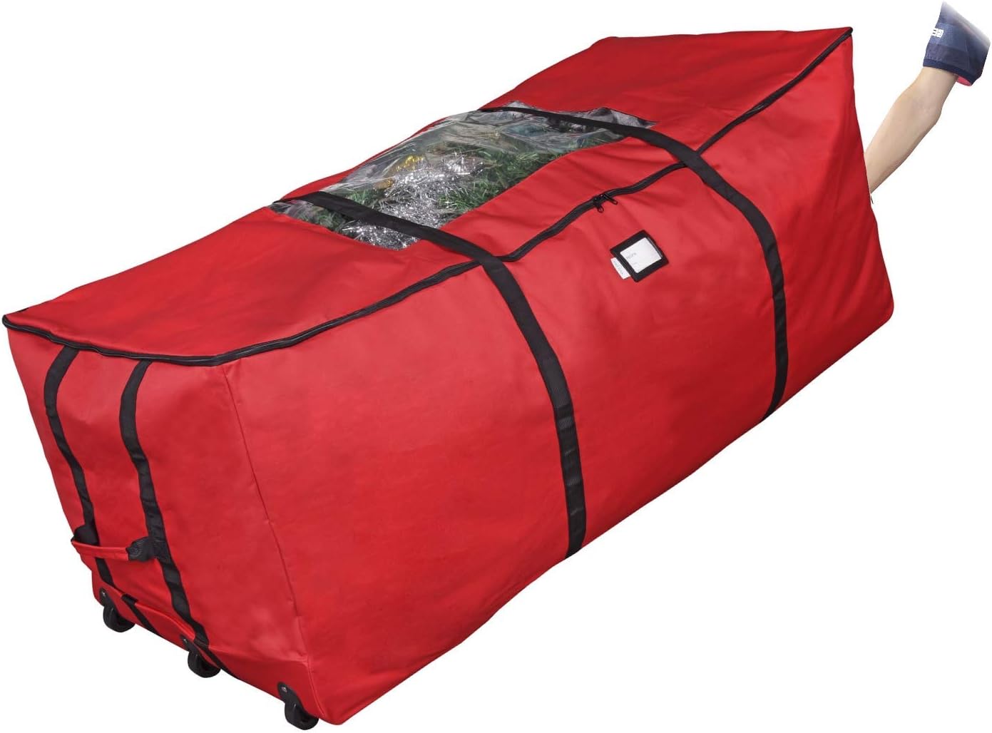 ProPik Rolling Christmas Tree Storage Bag, Fits Up to 9 Foot Tall Disassembled Trees, 25" X 25" X 60", Extra Large Heavy Duty Xmas Container with Wheels, Handles and Straps (Red)