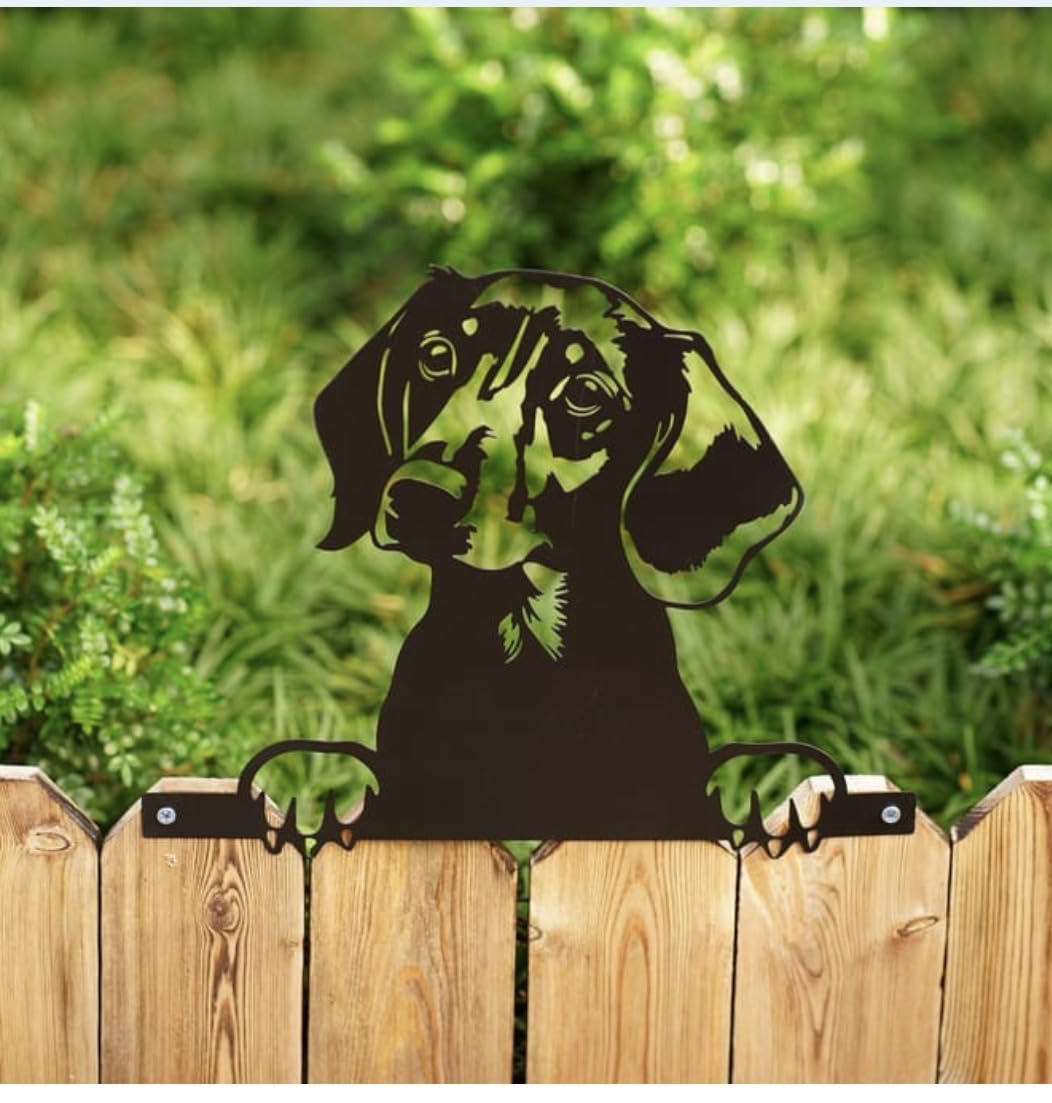 New ||Metal Dog Fence Topper, Garden Silhouette Decoration, Peeking Dog Art, 31cm, Gift for Dog Lovers||